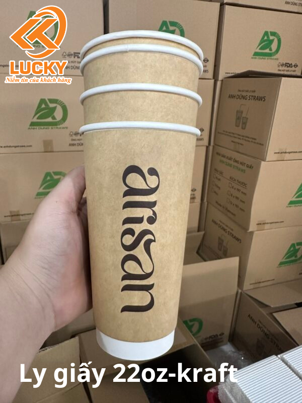 Ly giấy kraft 22oz in logo
